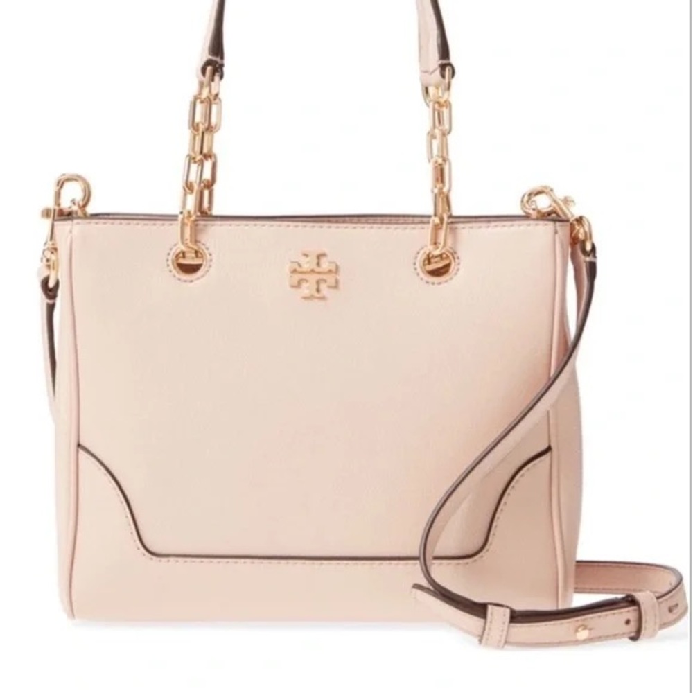 TORY BURCH Marsden Pebbled Leather Small Tote - Pink In Light Oak